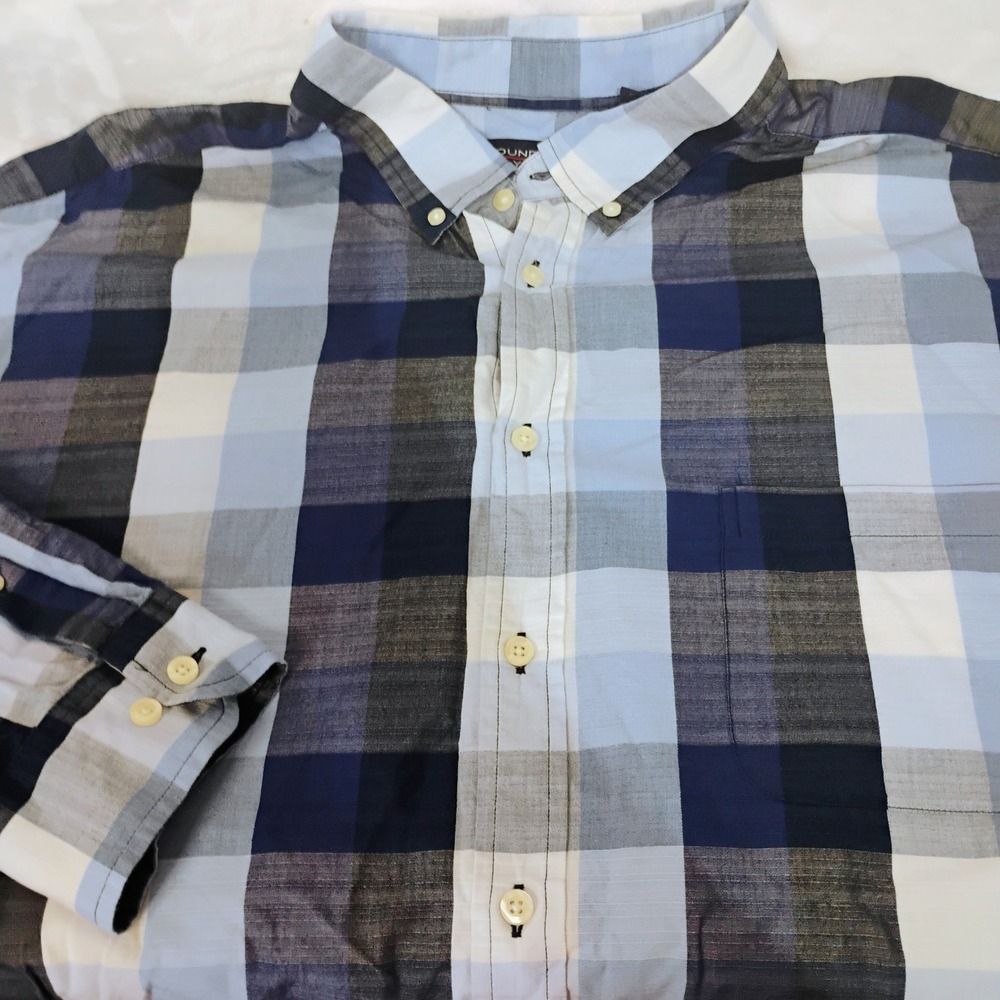 Roundtree & Yorke Mens 3X Tall Blue Plaid Button Down Shirt Long Sleeve Cotton S